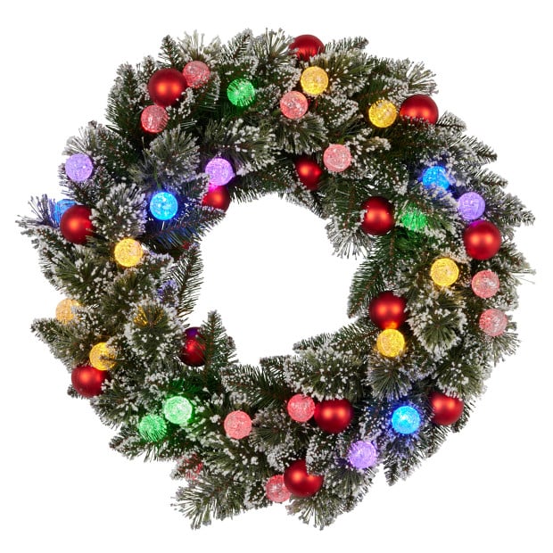 Snowy Bristle Pre-Lit Multicolour Christmas Wreath - 76cm Image 3