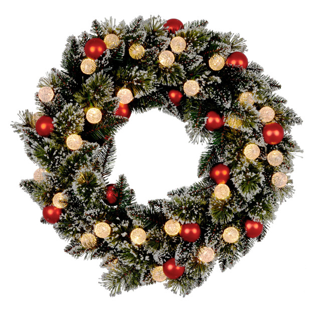 Snowy Bristle Pre-Lit Multicolour Christmas Wreath - 76cm Image 2