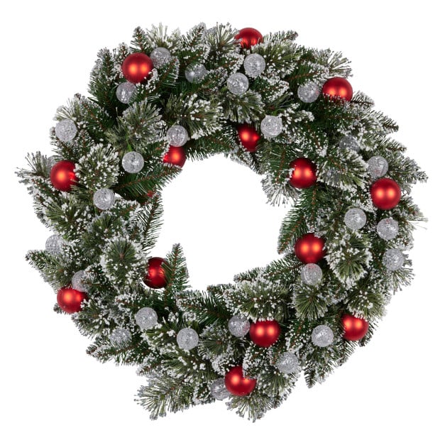 Snowy Bristle Pre-Lit Multicolour Christmas Wreath - 76cm Image 4