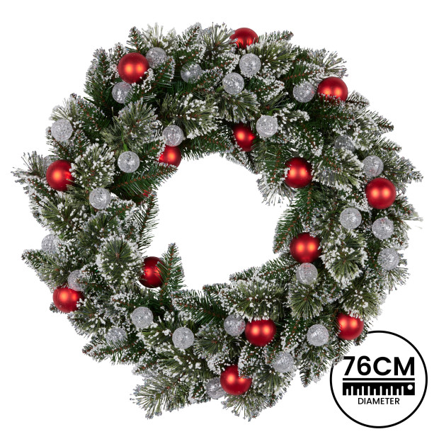 Snowy Bristle Pre-Lit Multicolour Christmas Wreath - 76cm Image 5