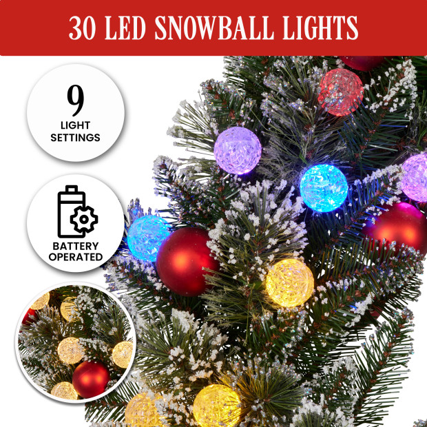 Snowy Bristle Pre-Lit Multicolour Christmas Wreath - 76cm Image 7