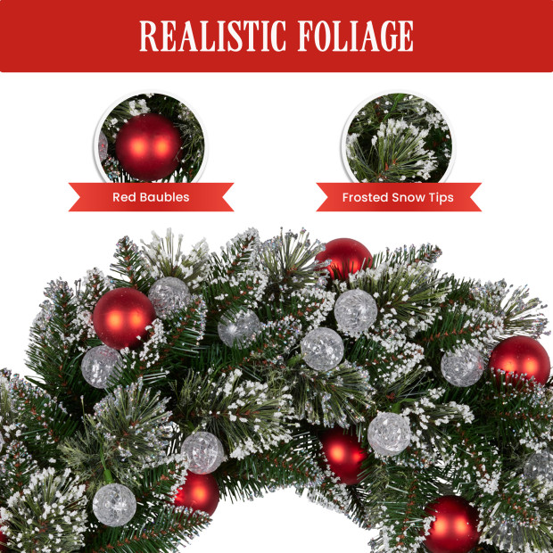 Snowy Bristle Pre-Lit Multicolour Christmas Wreath - 76cm Image 9