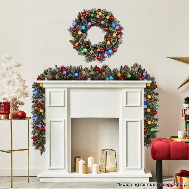 Snowy Bristle Pre-Lit Multicolour Christmas Wreath - 76cm Image 10