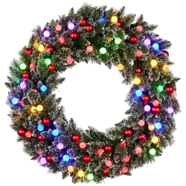 Snowy Bristle Multicolour Pre-Lit Christmas Wreath - 122cm Image 2