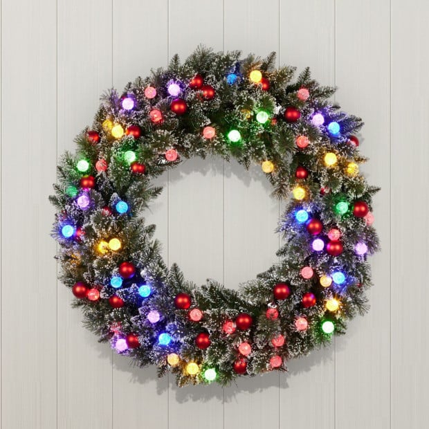 Snowy Bristle Multicolour Pre-Lit Christmas Wreath - 122cm Image 8