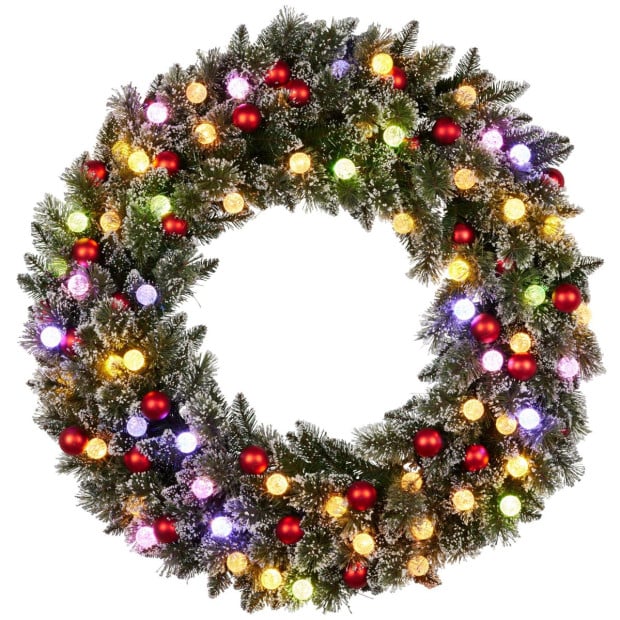 Snowy Bristle Multicolour Pre-Lit Christmas Wreath - 122cm Image 3