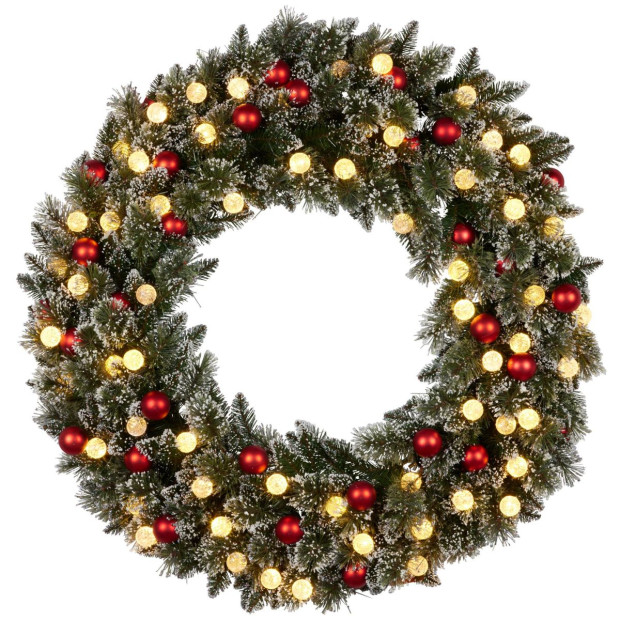 Snowy Bristle Multicolour Pre-Lit Christmas Wreath - 122cm Image 4