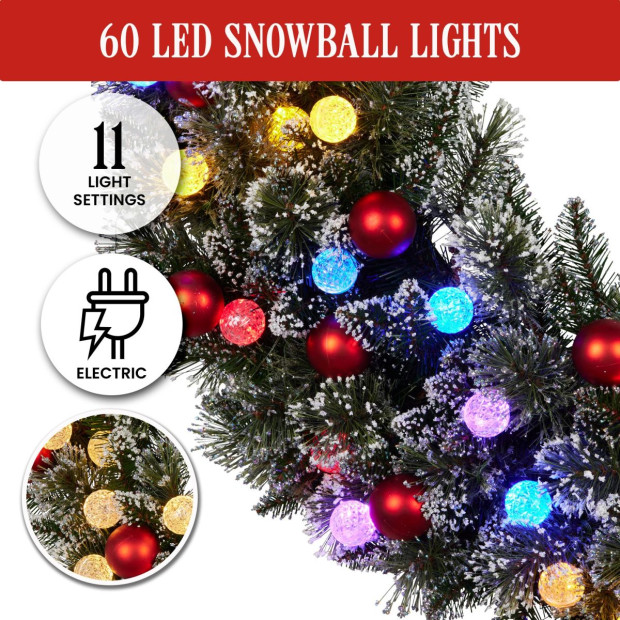 Snowy Bristle Multicolour Pre-Lit Christmas Wreath - 122cm Image 6