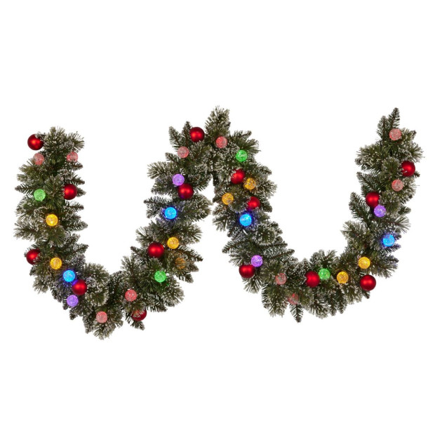 Snowy Bristle Pre-Lit Multicolour Christmas Garland - 274cm Image 2