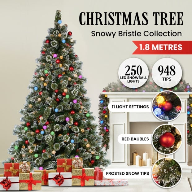 Snowy Bristle 1.8m Multicolour Pre-Lit Christmas Tree