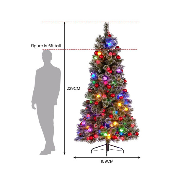 Snowy Bristle 2.3m Slim Multicolour Pre-Lit Christmas Tree Image 5