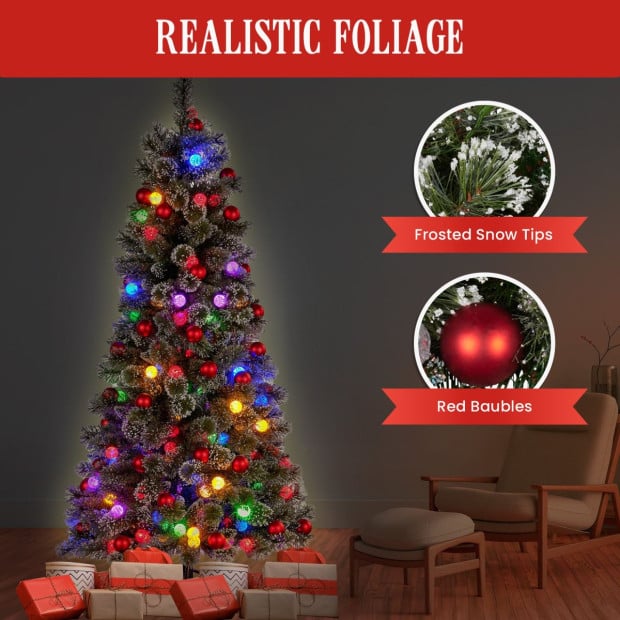 Snowy Bristle 2.3m Slim Multicolour Pre-Lit Christmas Tree Image 9