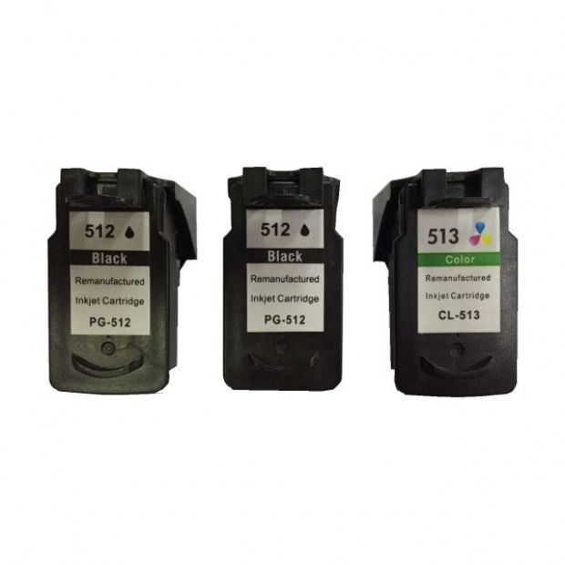 Suit Canon. Remanufactured Pack (2 x PG512 Black & 1 x CL513 Colour)