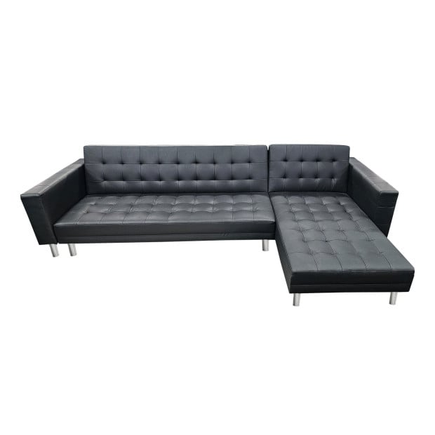 Victoria Modular Tufted Faux Leather Sofa Bed with Chaise by Sarantino - Black Image 2