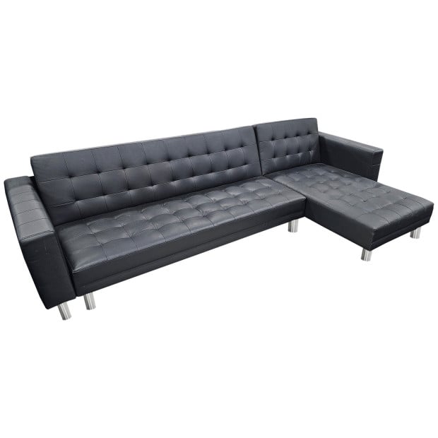 Victoria Modular Tufted Faux Leather Sofa Bed with Chaise by Sarantino - Black Image 7