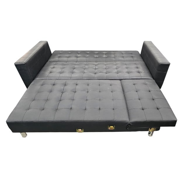Victoria Modular Tufted Faux Leather Sofa Bed with Chaise by Sarantino - Black Image 4