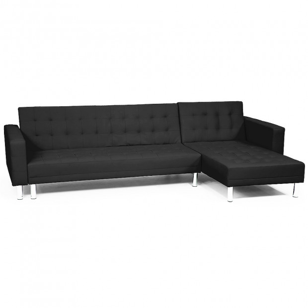 Victoria Modular Tufted Faux Leather Sofa Bed with Chaise by Sarantino - Black Image 5