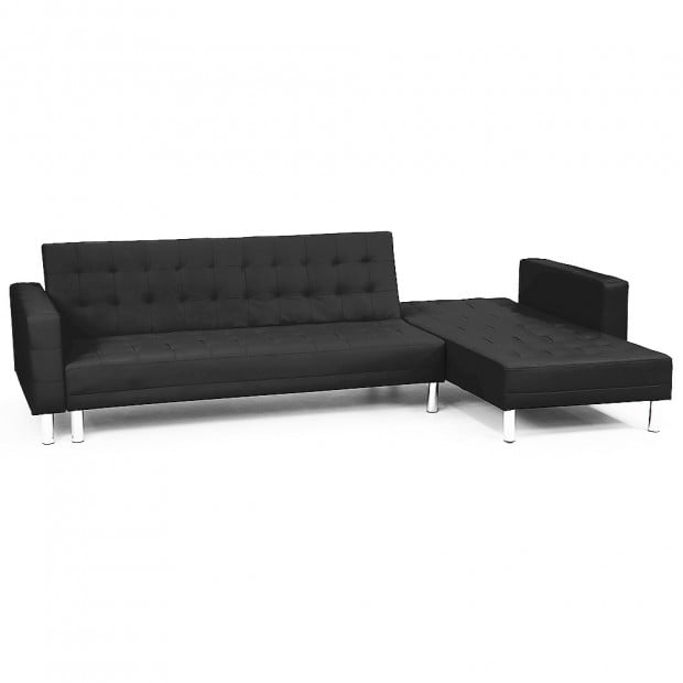 Victoria Modular Tufted Faux Leather Sofa Bed with Chaise by Sarantino - Black Image 10