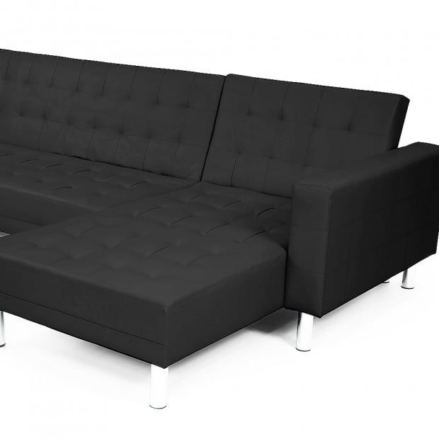 Victoria Modular Tufted Faux Leather Sofa Bed with Chaise by Sarantino - Black Image 7