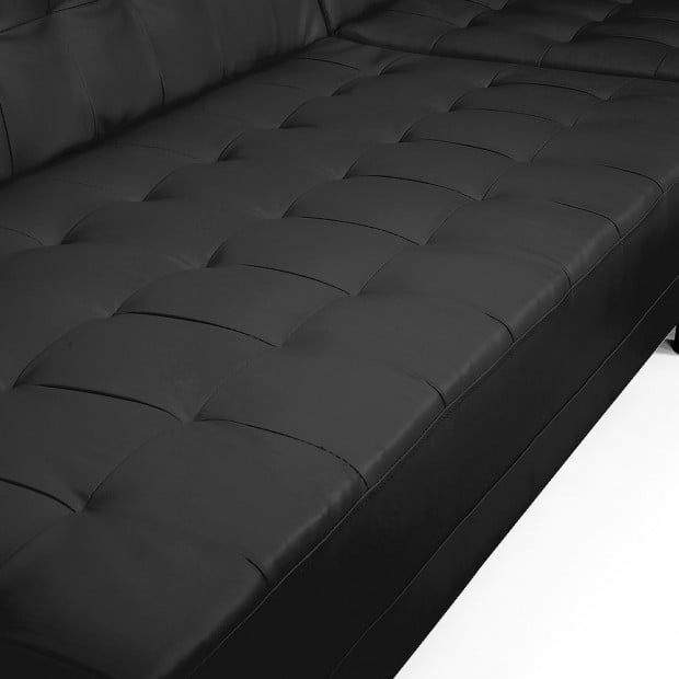 Victoria Modular Tufted Faux Leather Sofa Bed with Chaise by Sarantino - Black Image 9