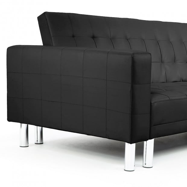 Victoria Modular Tufted Faux Leather Sofa Bed with Chaise by Sarantino - Black Image 8