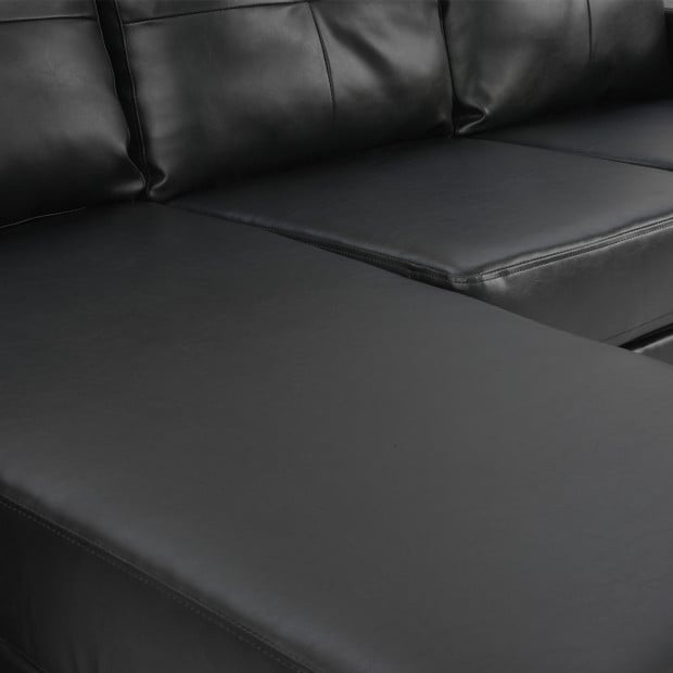 Orleans Faux Leather Sectional Sofa with Chaise Ottoman by Sarantino - Black Image 3