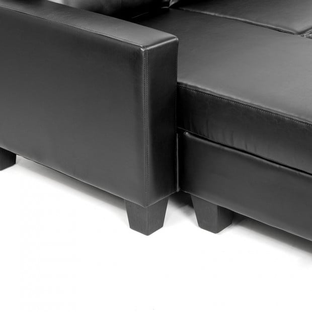 Orleans Faux Leather Sectional Sofa with Chaise Ottoman by Sarantino - Black Image 4