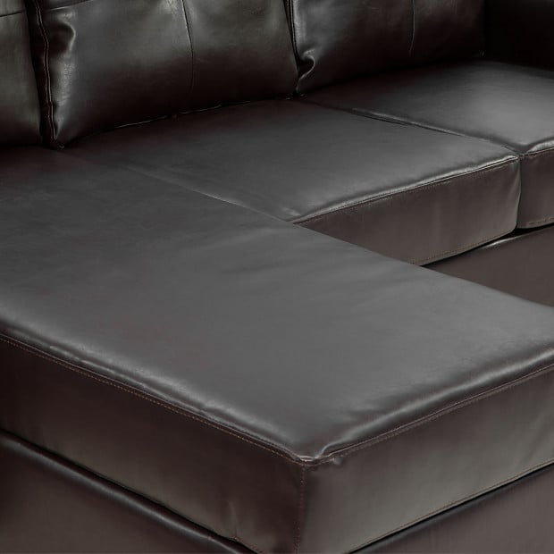 Orleans Faux Leather Sectional Sofa with Chaise Ottoman by Sarantino - Brown Image 3