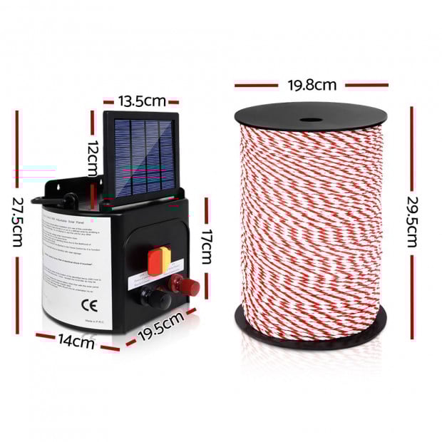 Electric Fence Energiser 3km Solar Powered Energizer Charger 500m Tape Image 2