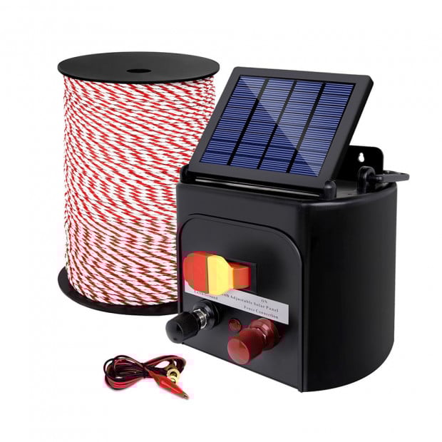 Electric Fence Energiser 3km Solar Powered Energizer Charger 500m Tape Image 3