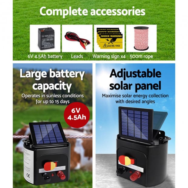 Electric Fence Energiser 3km Solar Powered Energizer Charger 500m Tape Image 5