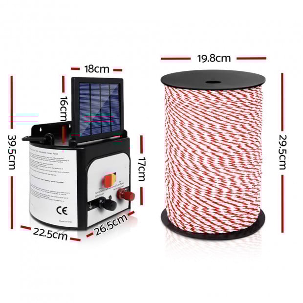 Electric Fence Energiser 8km Solar Powered Charger 500m Polytape Rope Image 2
