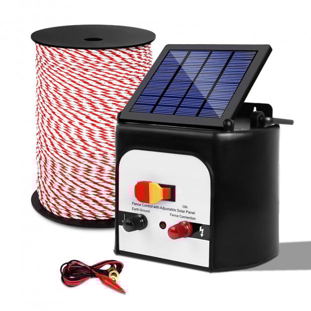Electric Fence Energiser 8km Solar Powered Charger 500m Polytape Rope Image 3