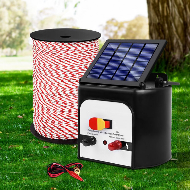 Electric Fence Energiser 8km Solar Powered Charger 500m Polytape Rope Image 7