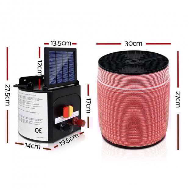 Electric Fence Energiser 3km Solar Powered Energizer Set + 1200m Tape Image 2