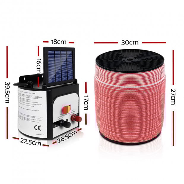 Electric Fence Energiser 8km Solar Energizer Charger + 1200m Tape Image 2