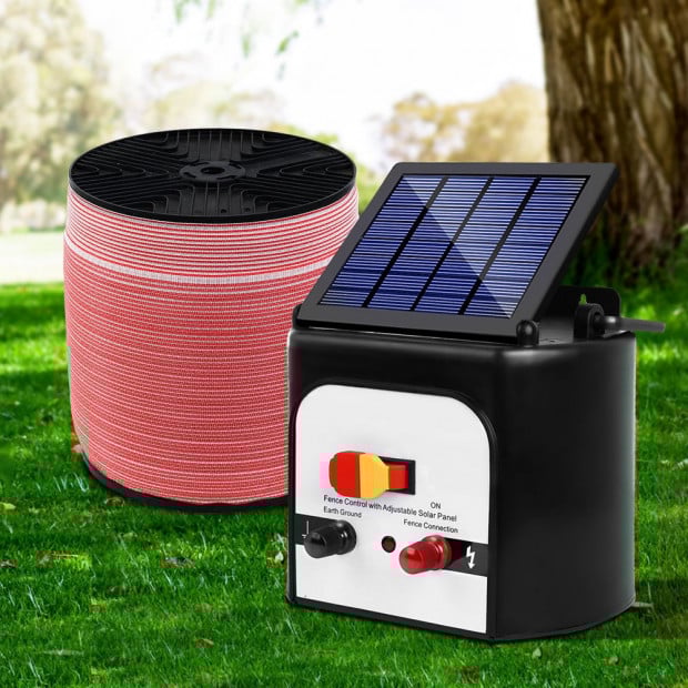Electric Fence Energiser 8km Solar Energizer Charger + 1200m Tape Image 7