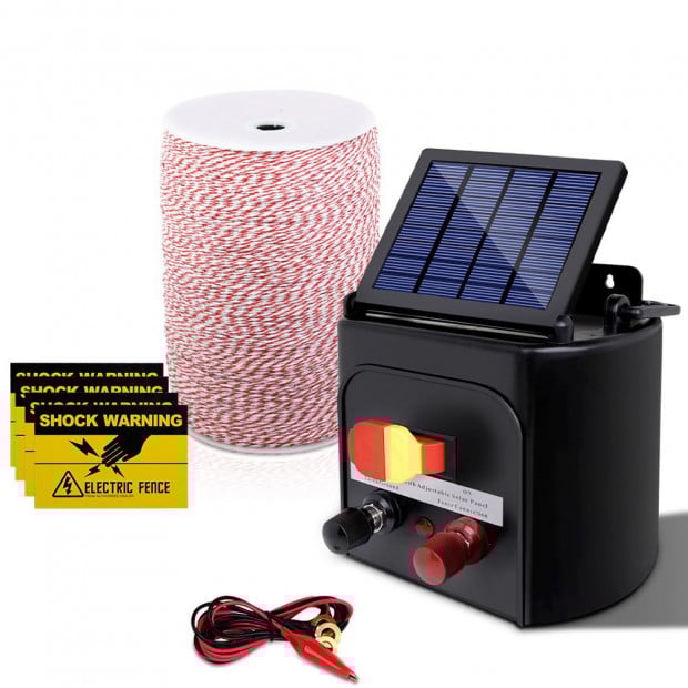 3KM Solar Electric Fence Energiser 0.1J + 2000M Poly Fencing Wire Tape