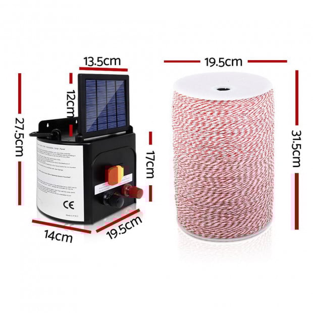 3KM Solar Electric Fence Energiser 0.1J + 2000M Poly Fencing Wire Tape Image 2