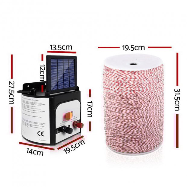 8KM Solar Electric Fencer 0.3J + 2000M Poly Fencing Wire Tape Image 2