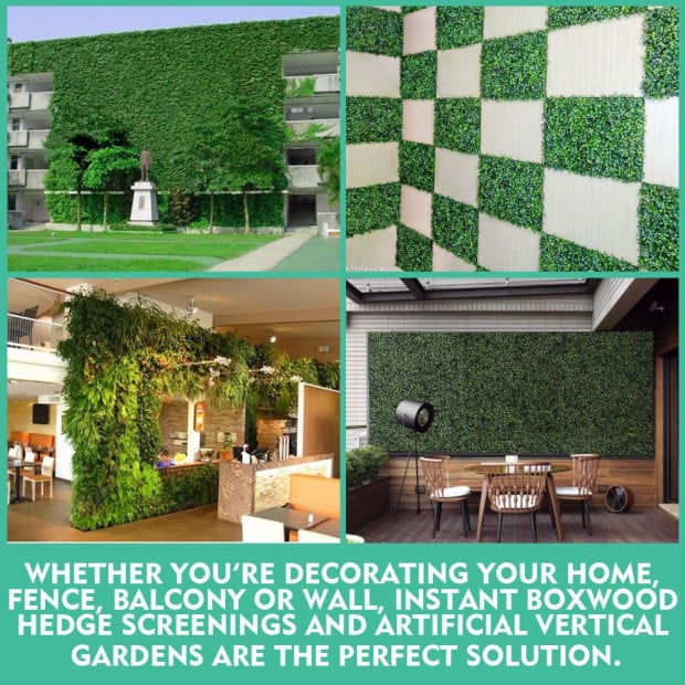 10x Artificial Boxwood Hedge Fake Vertical Garden Green Wall Mat Fence Image 2