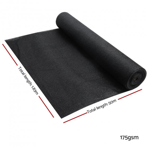 70% UV Sun Shade Cloth Sail Roll Mesh Garden Outdoor 1.83x50m Black Image 2