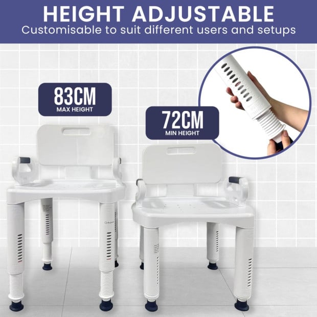 Orthonica Premium Adjustable Shower Chair with Armrests 158kg Capacity Image 3