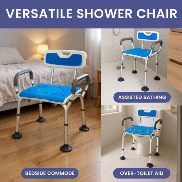 Orthonica Height-Adjustable Aluminium Commode Shower Chair with Armrests Backrest Armrests Soft Stool Seat Aid Image 12