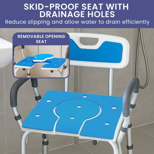 Orthonica Height-Adjustable Aluminium Commode Shower Chair with Armrests Backrest Armrests Soft Stool Seat Aid Image 11