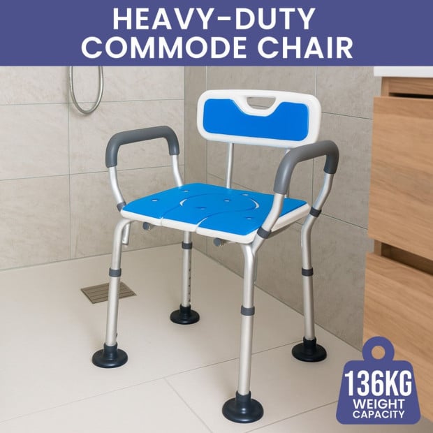 Orthonica Height-Adjustable Aluminium Commode Shower Chair with Armrests Backrest Armrests Soft Stool Seat Aid Image 12