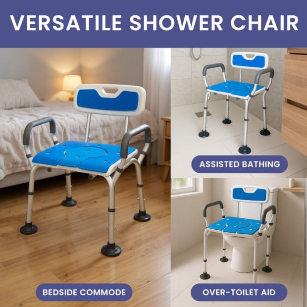 Orthonica Height-Adjustable Aluminium Commode Shower Chair with Armrests Backrest Armrests Soft Stool Seat Aid Image 15
