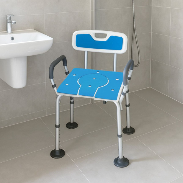 Orthonica Height-Adjustable Aluminium Commode Shower Chair with Armrests Backrest Armrests Soft Stool Seat Aid Image 7