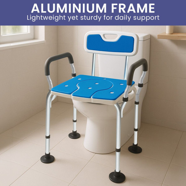 Orthonica Height-Adjustable Aluminium Commode Shower Chair with Armrests Backrest Armrests Soft Stool Seat Aid Image 8