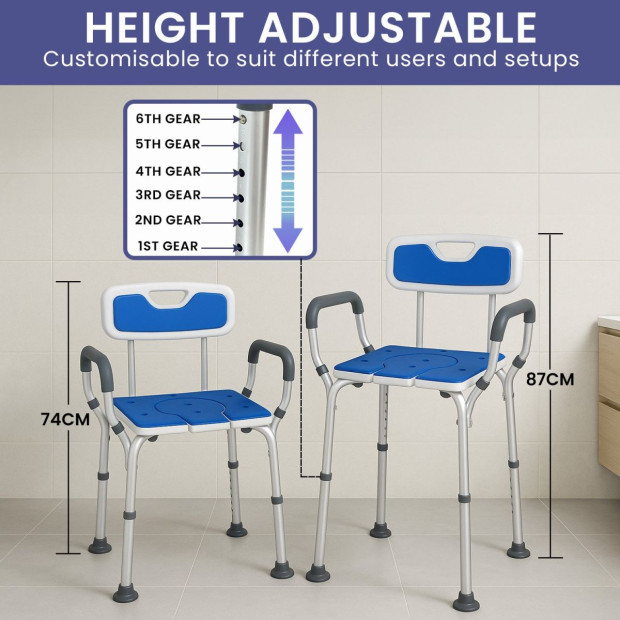 Orthonica Height-Adjustable Aluminium Commode Shower Chair with Armrests Backrest Armrests Soft Stool Seat Aid Image 6